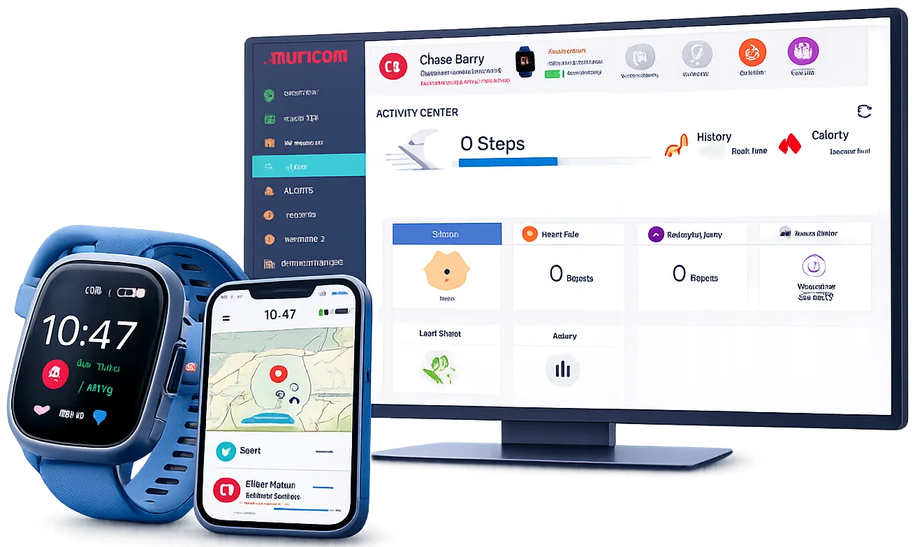 Enterprise monitoring dashboard with a watch and phone