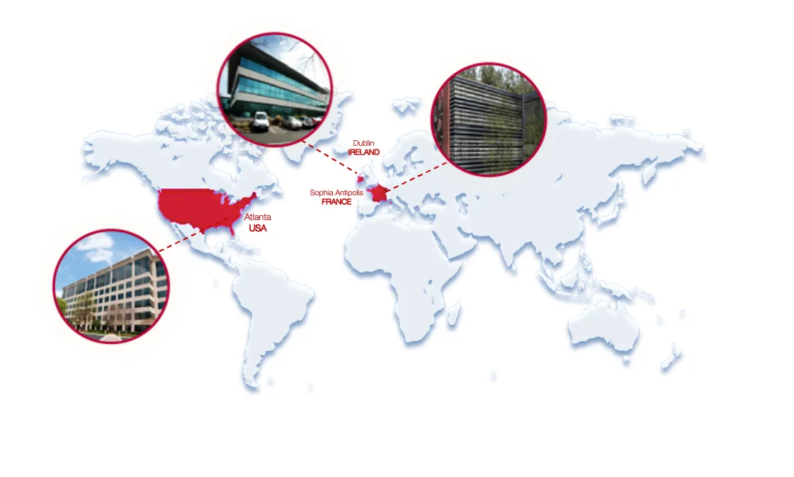 Map of Smartcom offices in the USA, France and Ireland