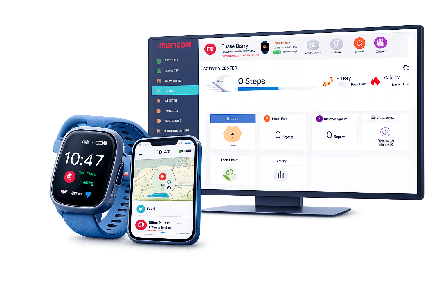 SmartWatch, smartphone and monitoring dashboard