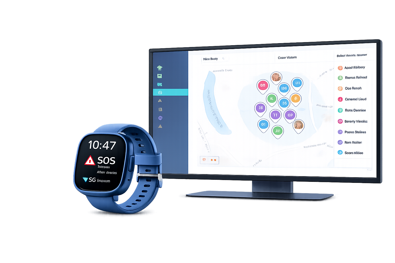 SmartWatch, smartphone and monitoring dashboard